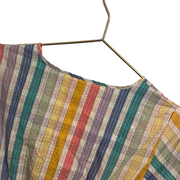 J. Crew Faux-Wrap Dress in Rainbow Gingham Midi Tiered Cotton Size 0 - Picture 8 of 10